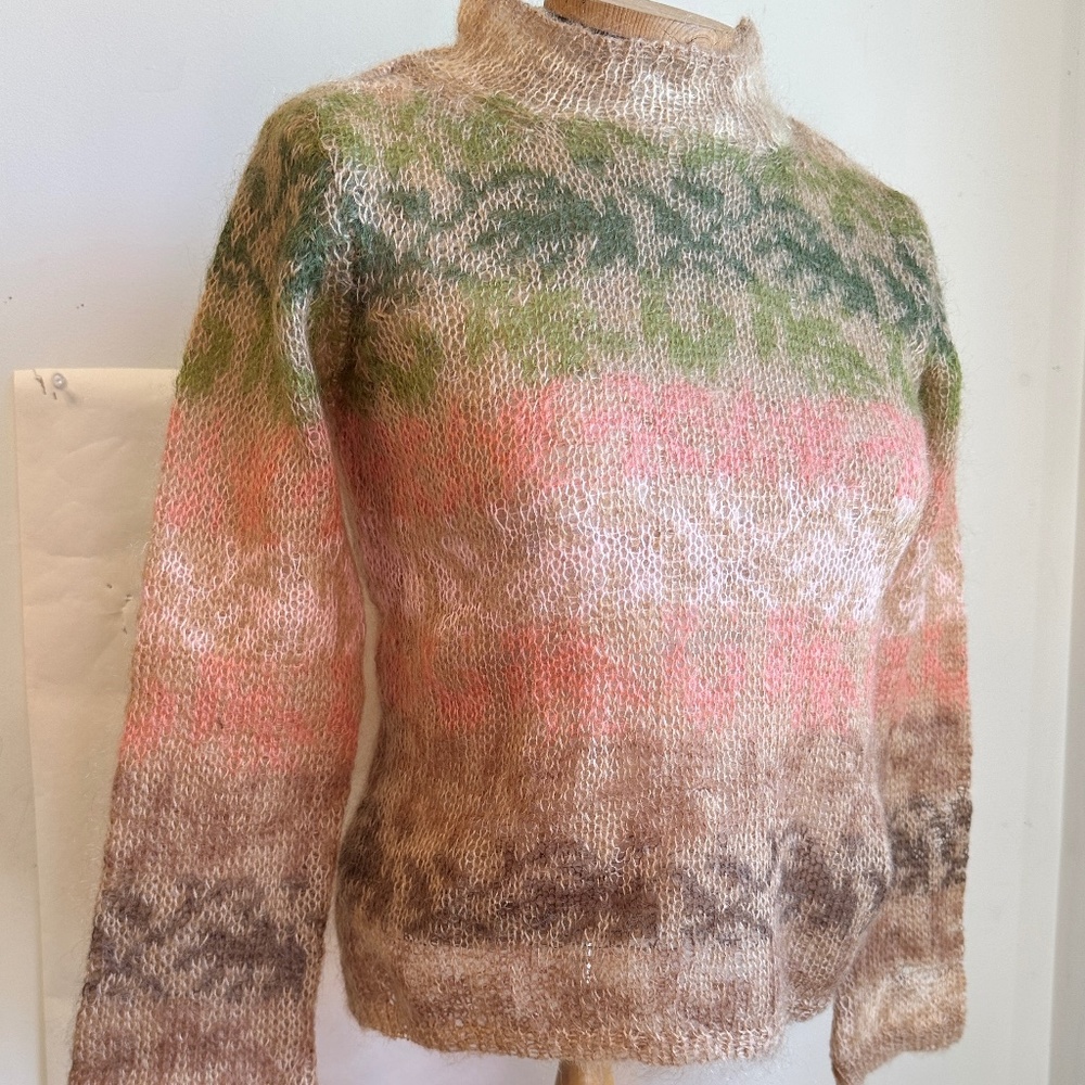 Talbots Open Knit Mohair Blend Sweater Top Layered Nude Pastel Unique Petite